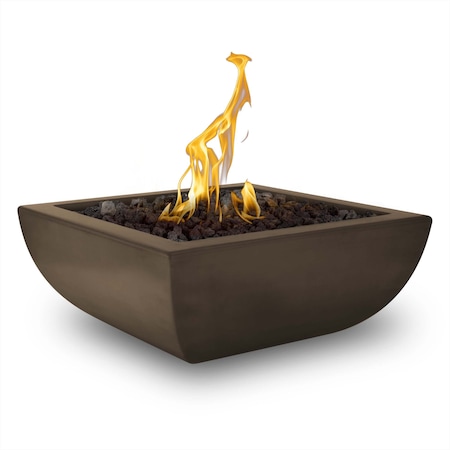 The Outdoor Plus 24 Square Avalon Fire Bowl - GFRC Concrete - Chocolate - Match Lit - Natural Gas OPT-AVLFO24-CHC-NG